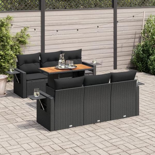 Maison Exclusive - Havegruppe 7 dele med sorte puder i flettet harv