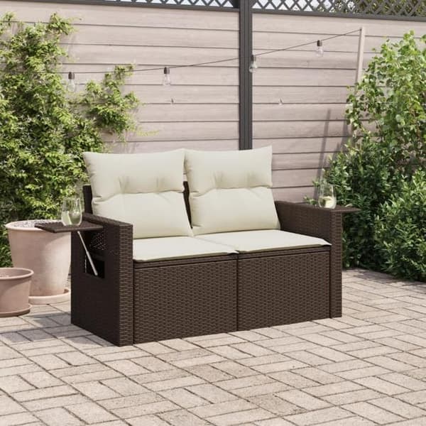 Maison Exclusive - Trädgårdssoffa med kuddar 2 platser brun flätad resin