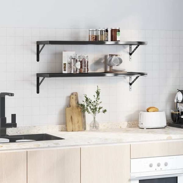 Væghylder - EKSKLUSIV HUS - 100x30 cm - Sort - Rustfrit stål - 2 stk. Svart