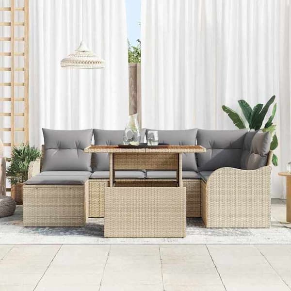 Maison Exclusive - 7 osan beige ja vaaleanharmaa puutarhakalustesarja