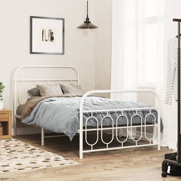 Sengestel - EKSKLUSIV HUS - 100x200 cm - Hvid metal - Lamelseng - Opbevaring under sengen Vit
