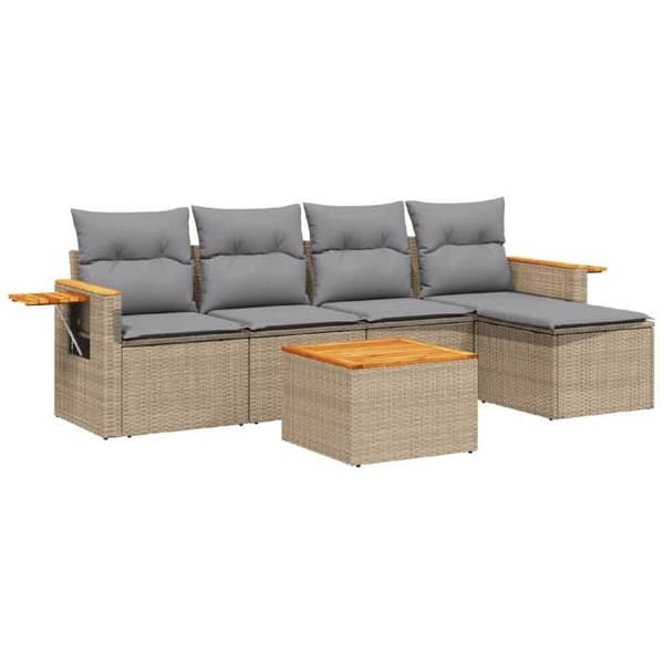 Maison Exclusive - Puutarhakalusteet tyynyillä 6 kpl beige punottu muovi