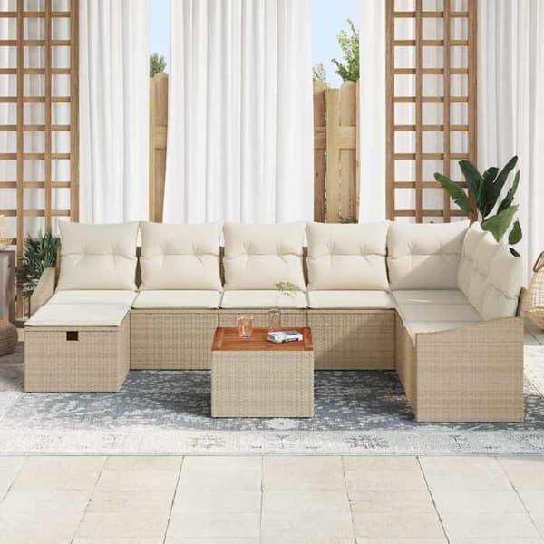Maison Exclusive - 9 osan beige polyrottinkinen puutarhakalustesetti beige