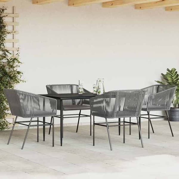 Maison Exclusive - Matgrupp för trädgård med kuddar 5 delar grå polyrotting glas