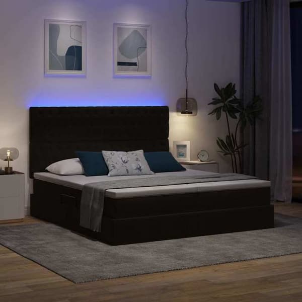 Maison Exclusive - LED förvaringssäng med madrass Svart 200 x 200 cm Sammet Svart