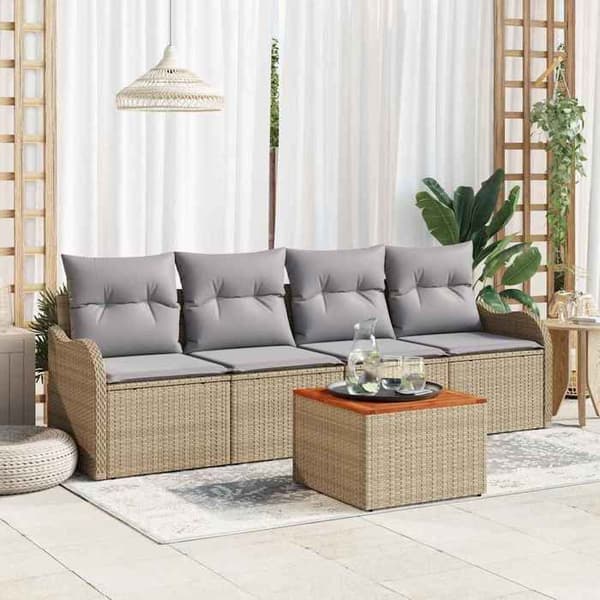 Maison Exclusive - 5 osan beige polyrottinkinen puutarhakalustesetti