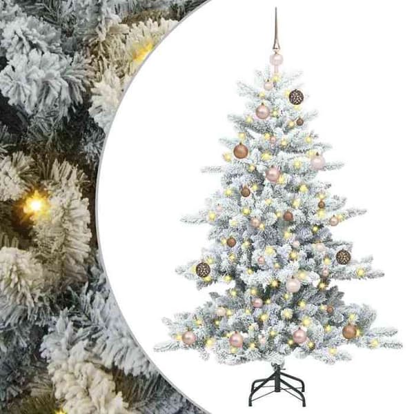 Konstgjord julgran - EXKLUSIV HEM - Ledade grenar - Vit 150 cm - Varmvit LED - Fällbart metallstöd Vit