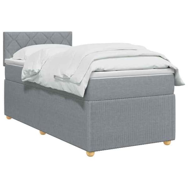 Boxspring seng - MAISON EXCLUSIVE - Boxspring seng med madras og LED - Lys grå - 90 x 190 cm - Justerbar hovedgærde 78/88 cm Ljusgrått