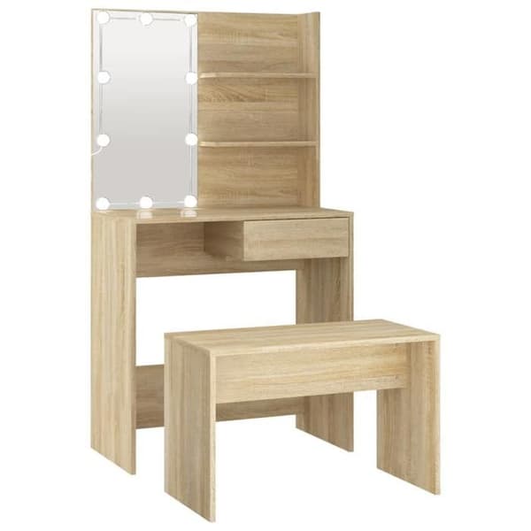 Maison Exclusive - Sminkbord med LED Ek Sonoma Ingenjörsträ