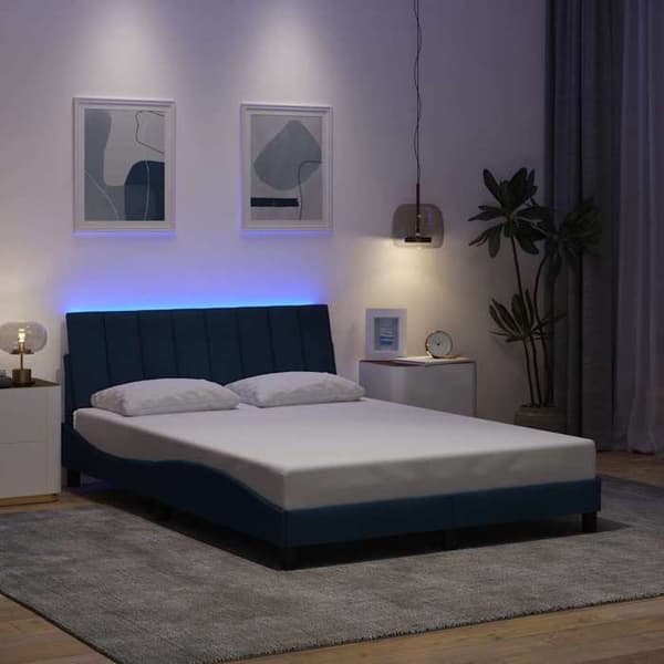 Sengestel - EKSKLUSIV HUS - Hanko - 120x200 cm - Blå stof - Indbyggede LED Blå