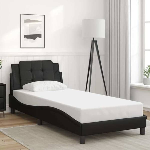 Sengestel - EKSKLUSIV HUS - Zadar - Sort kunstlæder - 90x200 cm - Polstret hovedgærde svart