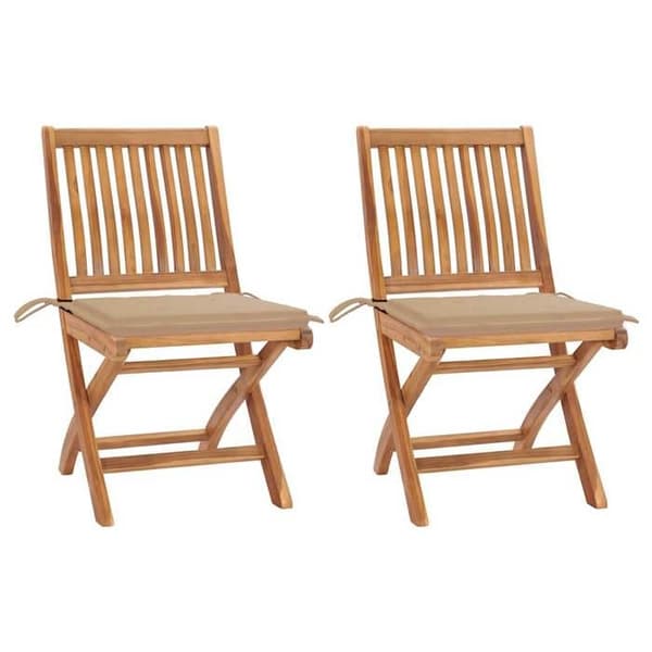 Maison Exclusive - Fällbara stolar (set om 2) med beige kuddar, i massivt teak beige