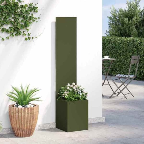 Havemur - EKSKLUSIV HUS - 32x32x150 cm - Robust stål - Mat finish - Dekorative indlæg Olivgrön