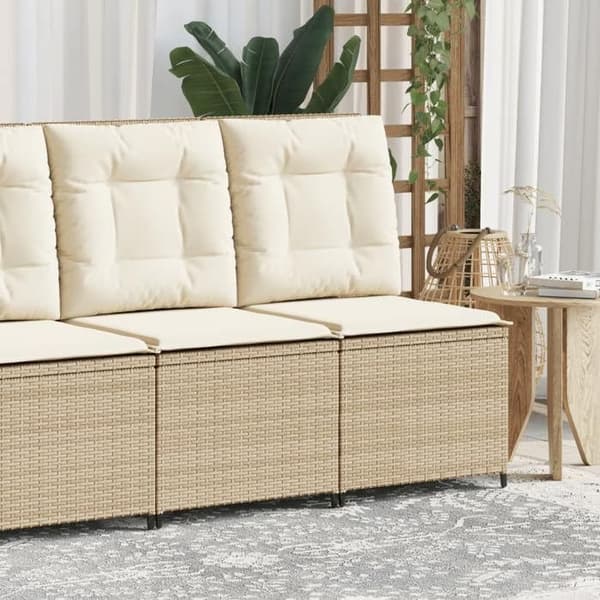 Maison Exclusive - Justerbar trädgårdssoffa med beige kuddar i flätad resin