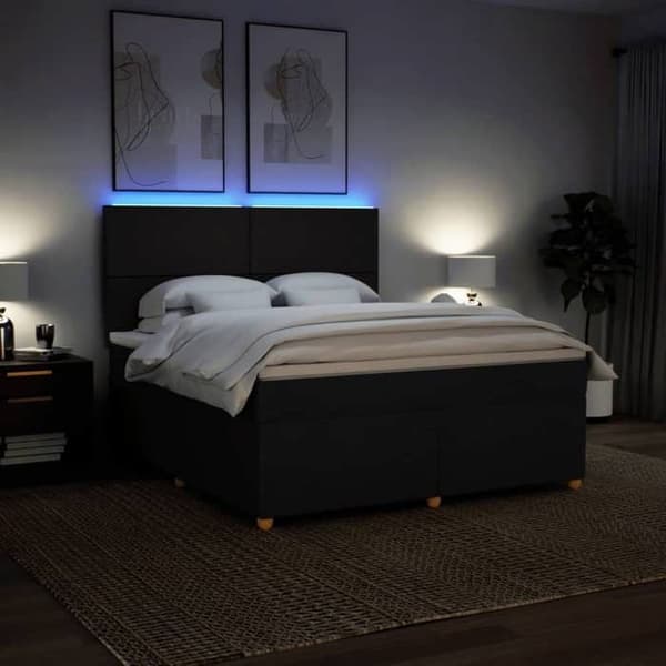 Maison Exclusive - Sengebund med lameller og madras Sort 180x200 cm Stof