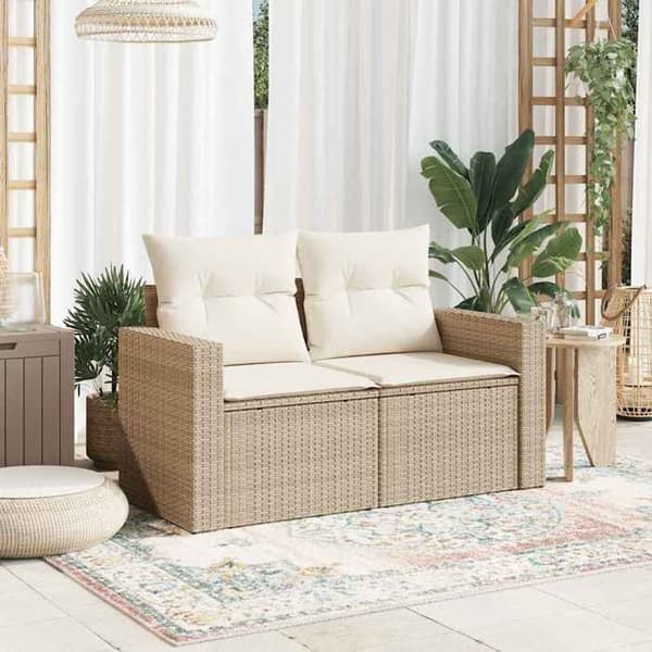 Maison Exclusive - Trädgårdsoffa med kuddar 2 platser beige flätad resin beige
