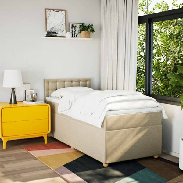 Maison Exclusive - Sengebund med lameller og madras Creme 90x190 cm Stof