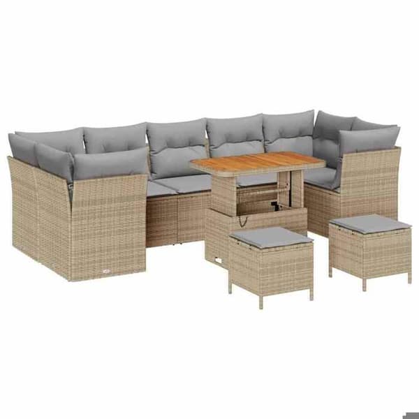 Maison Exclusive - 10 osan puutarhakalustesetti, beige polyrottinki