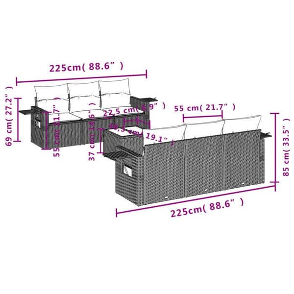 Maison Exclusive - Trädgårdsmöbler med kuddar 7 delar grå flätad resin