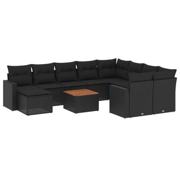 Maison Exclusive - Trädgårdsmöbler 11 delar med svarta kuddar i flätad resin