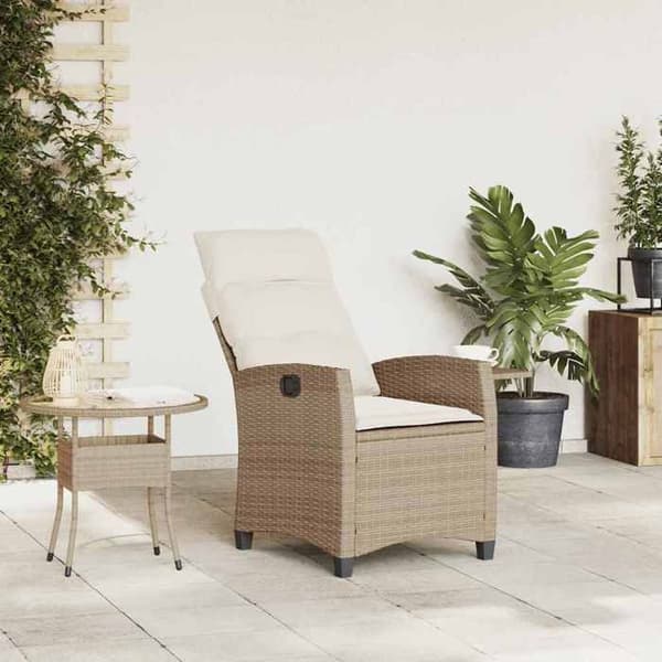 Maison Exclusive - Justerbar havestol og beige polyrotin sidebord