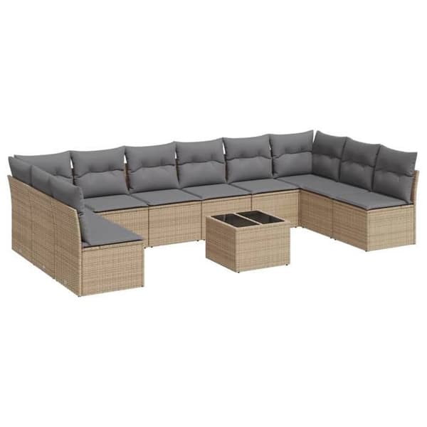Maison Exclusive - Trädgårdsmöbler 11 delar med beige kuddar i flätad resin