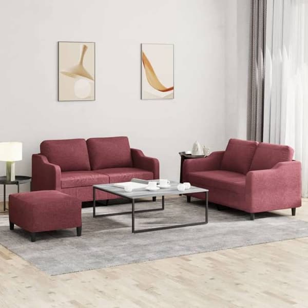 Maison Exclusive - Sæt af 3 sofaer med puder i Bordeaux rød stof