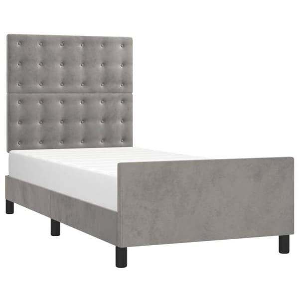 Sengestel - EKSKLUSIV HUS - Velour - 100 x 200 cm - Lys grå - Lamelseng Ljusgrått