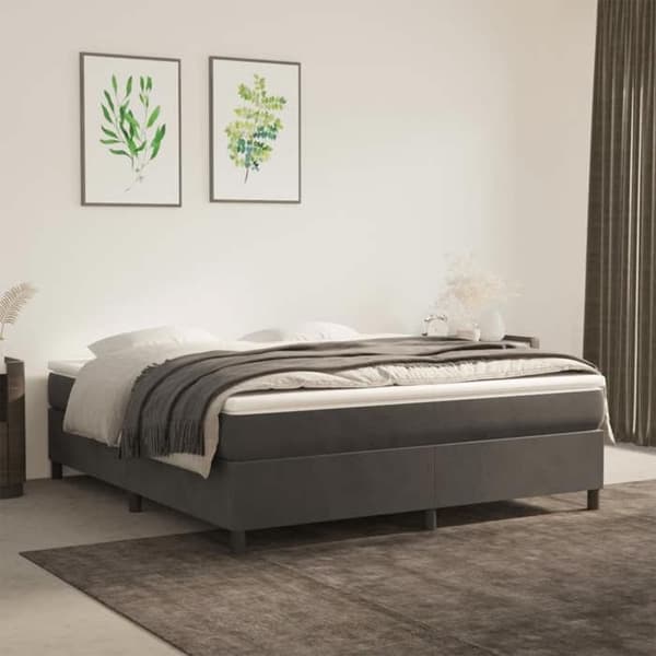 Maison Exclusive - Tummanharmaa sänkyrunko, jossa on lakanat 160x200 cm samettia mörkgrå
