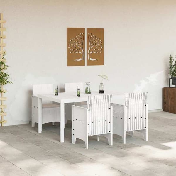 Trädgårdsmöbelset 5 delar - EXKLUSIVT HUS - Polt - Vit - Poly rattan - UV-skyddade blixtlåsade kuddar Vit