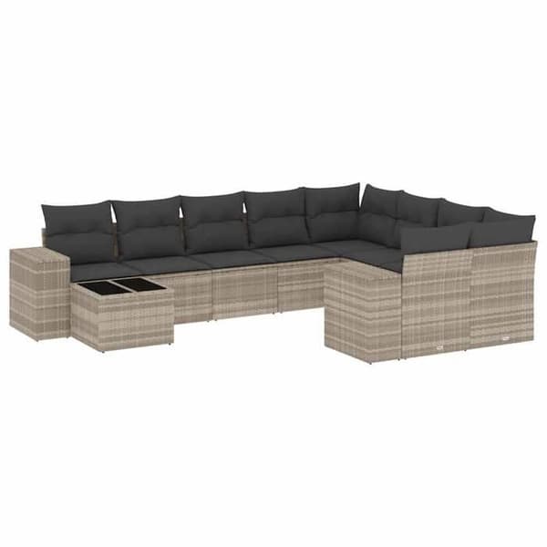 Maison Exclusive - Trädgårdsmöbler med kuddar 10 delar ljusgrå flätad resin