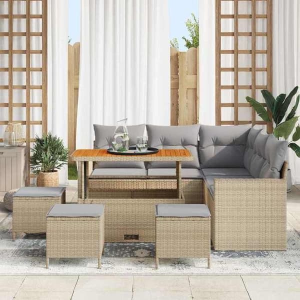 Maison Exclusive - 9 osan beige polyrottinkinen puutarhakalustesetti