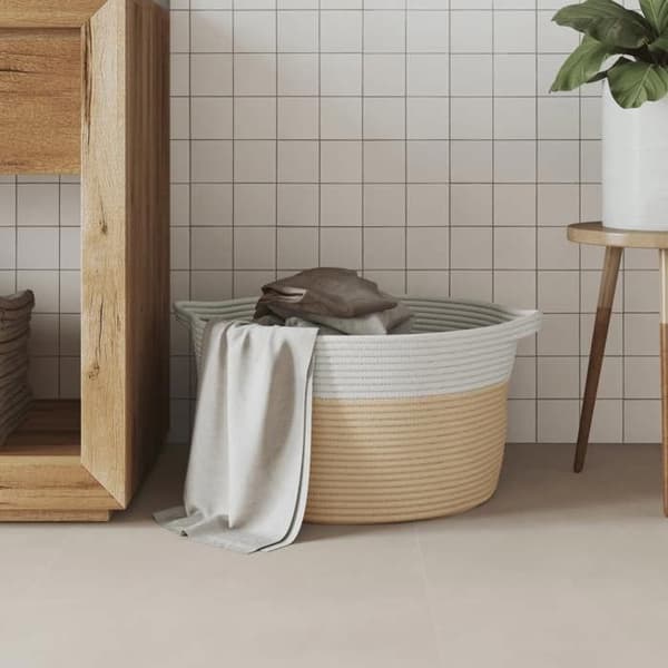 Maison Exclusive - Beige och vit förvaringskorg Ø40x25 cm i bomull beige