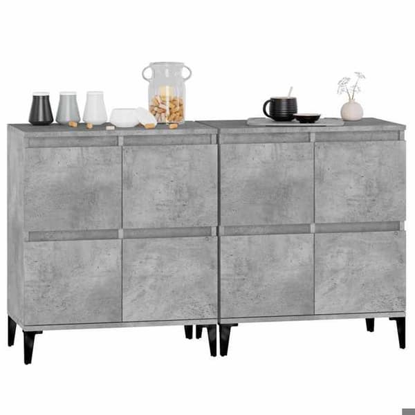 Buffé - Set om 2 - Betonggrå - Ingenjörsträ - 60 x 35 x 70 cm Betonggrå