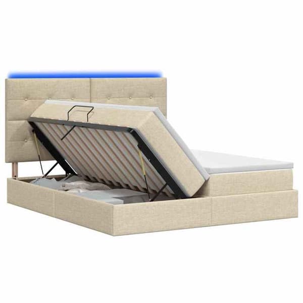 Förvaringssäng - EXKLUSIV HEM - 200 x 200 cm - Kräm - Inbyggd LED - Medium-fast madrass Grädde
