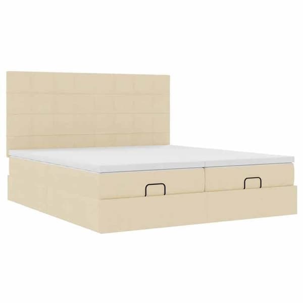 Maison Exclusive - Ottoman sänkyrunko vaaleankermanvärisellä patjalla 200x200cm kangas Grädde