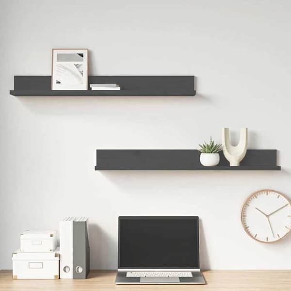 Maison Exclusive - Seinähyllyt 2 kpl Harmaa 80x11x9 cm Massiivipuu Grå