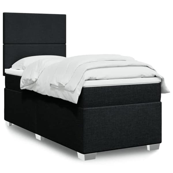 Maison Exclusive - Sengebund med lameller og madras Sort 90x190 cm Stof