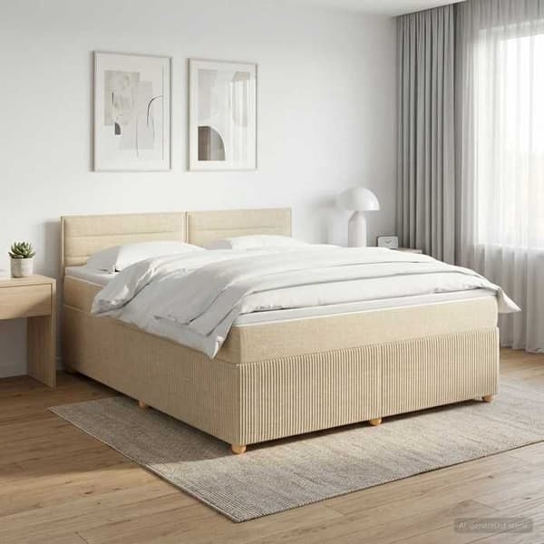 Maison Exclusive - Boxspring seng med madras Creme 140 x 200 cm Stof