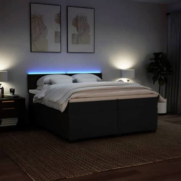 Maison Exclusive - Sengebund med lameller og madras sort 200x200 cm stof