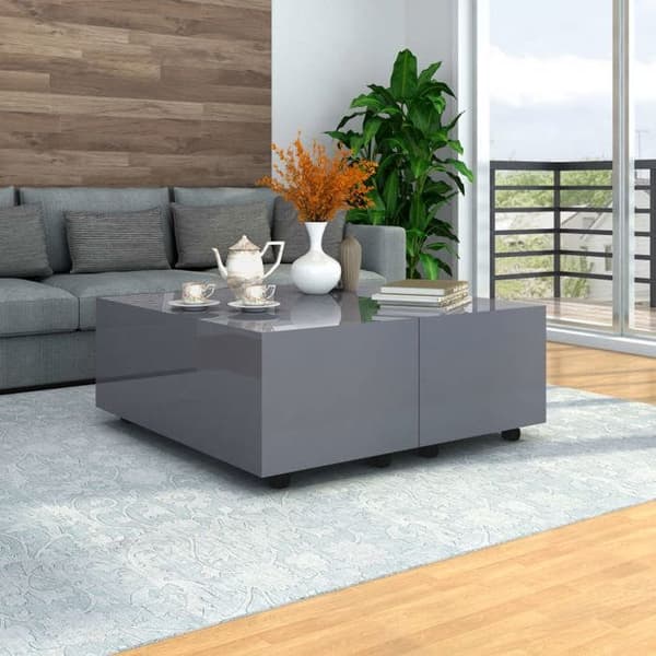 Soffbord - Exklusivt Hem - Utsträckbar på båda sidor - Blank finish - Grå 100x100x35 cm grå