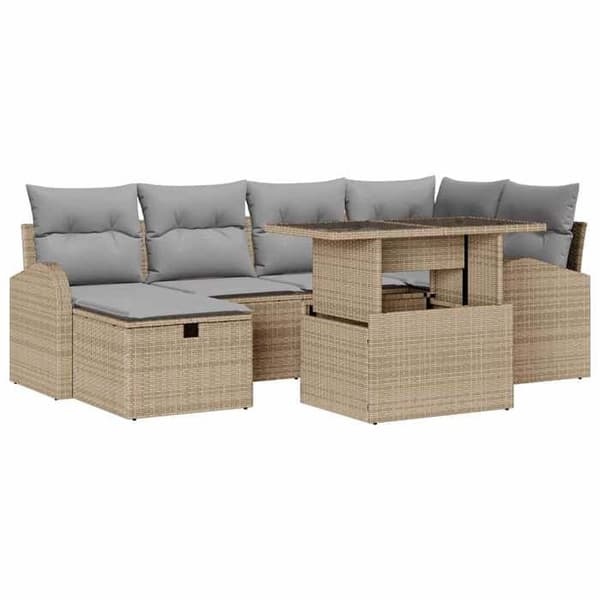 Trädgårdsmöbler - EXKLUSIVT HUS - Modulär - Beige - 7 delar - Höjdjusterbart bord beige