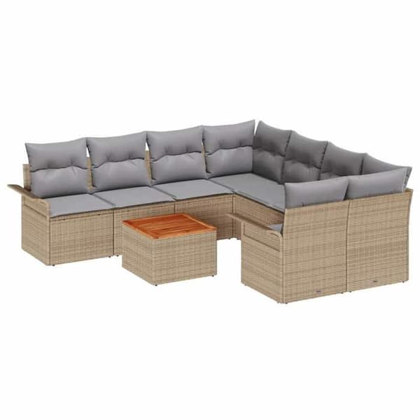 Maison Exclusive - 9 osan beige polyrottinkinen puutarhakalustesetti
