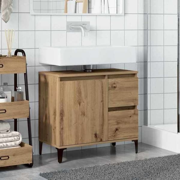 Maison Exclusive - Vaskeskab i egetræ, håndlavet 65x33x60 cm, ingeniørtræ