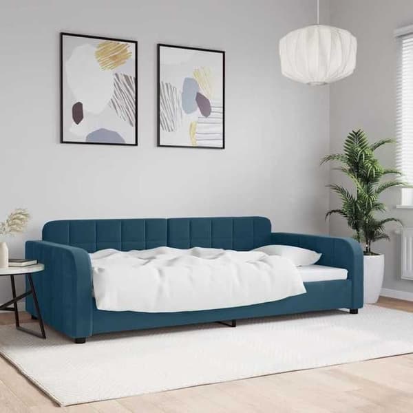 Leposohva - EXKLUSIIVINEN KOTI - 100x200 cm - Sametti - Sininen - Laatikkomatto Blå