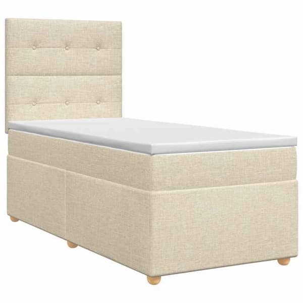 Maison Exclusive - Boxspring-sänky, jossa on patja, Kermansävy, 100 x 200 cm, Kangas Grädde