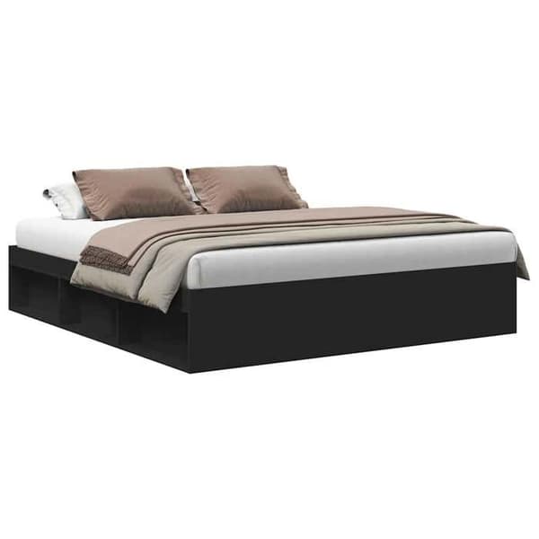 Sengestel - EKSKLUSIV HUS - 200x200 cm - Sort - 6 rum - Krydsfiner lameller Svart