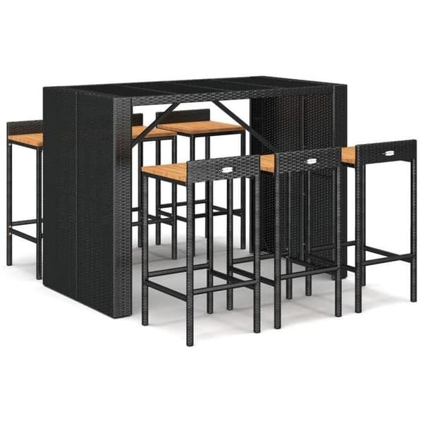 Havemøbel sæt - Maison Exclusive - 7 stk - poly rattan sort - sæder i akacietræ