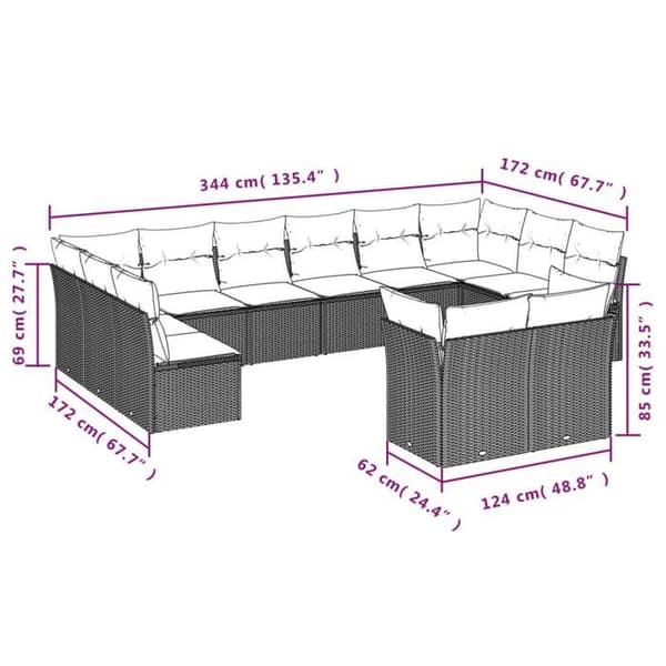 Maison Exclusive - Trädgårdsmöbler med kuddar 12 delar beige flätad resin