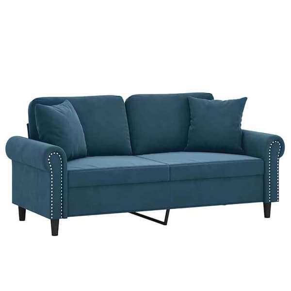 Soffa 2 platser - Maison Exclusive - blå sammet - robust metallram - dekorativa kuddar ingår Blå